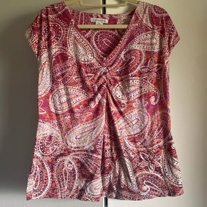 Liz Claiborne XL sleeveless top, paisley design w pink, peach and cream colors